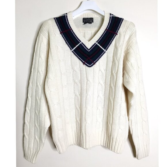 Vintage Preswick and Moore 100% Pure Virgin Wool Thick Cable Knit Tennis Sweater - Picture 1 of 7